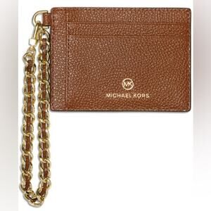 Michael Kors Brown Leather Jet Set Small ID Chain Card Holder New